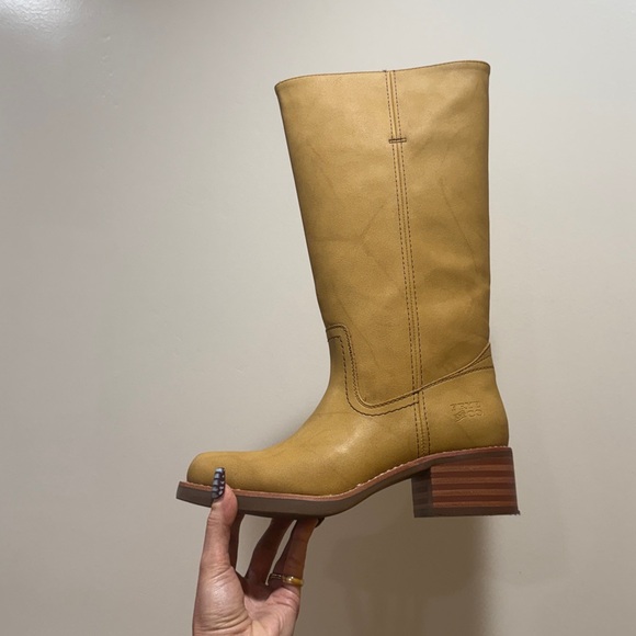 FRYE AND CO. Mustard-Tan Mid-Calf Leather Heeled Boots - Picture 6 of 6